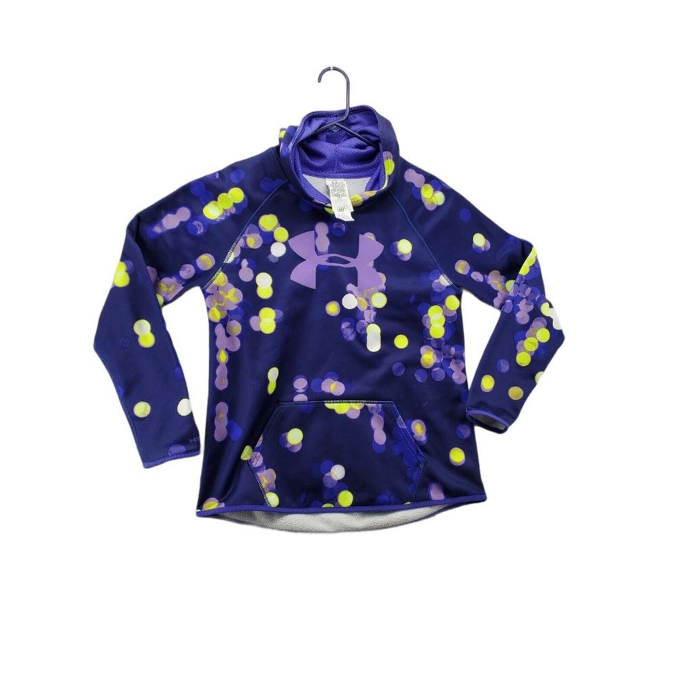 UNDER armour Top Kids Long Sleeve Hooded High Neck Spotted Pullover Purple XL